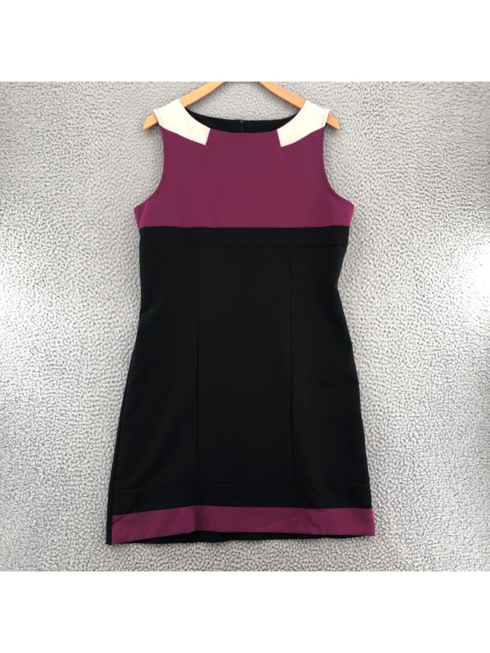 Emploi Dress Womens Medium Purple Black Colorblock Panel Sheath Sleeveless Mini